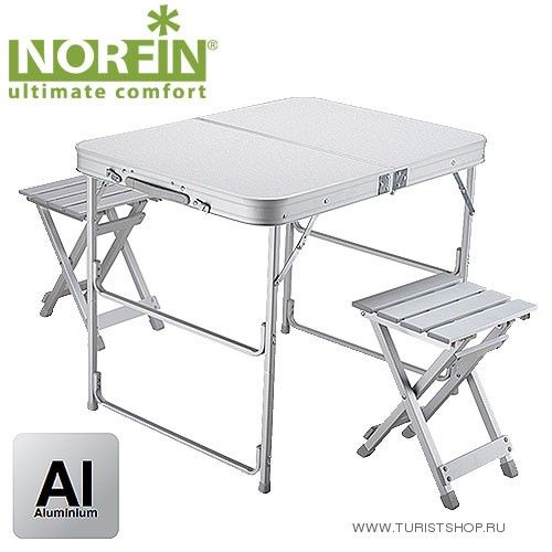 Стол складной туристический Norfin BOREN NF алюминиевый 80x60 + 2 стула набор
