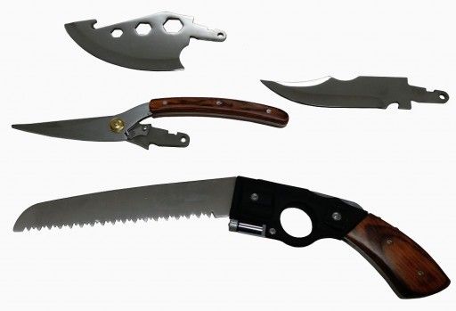 Набор туристический в чехле  (пила + нож + топор + ножницы + фонарик)