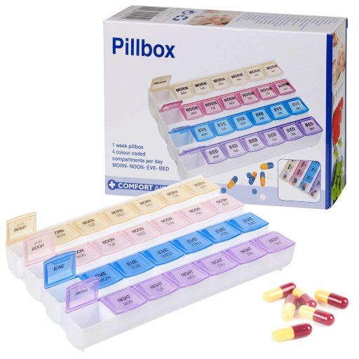 Таблетница Pillbox 28 секций, 7 дней (4 приема - утро, день, вечер, ночь)