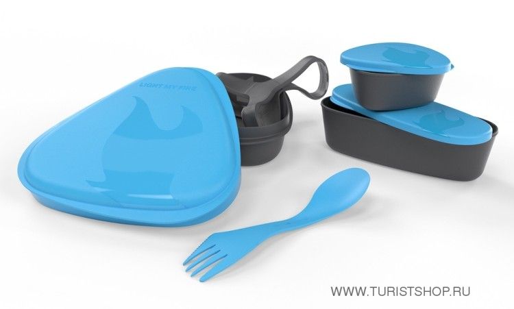 Контейнер для еды с набором посуды LunchKit, цвет: голубой
