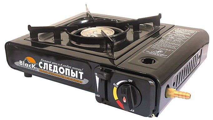 Плита настольная газовая СЛЕДОПЫТ Black с переходником