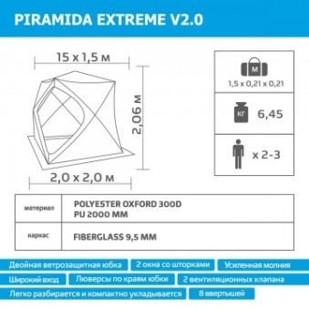 Палатка зимняя PIRAMIDA EXTREME 2,0х2,0 Helios V2.0 (широкий вход)