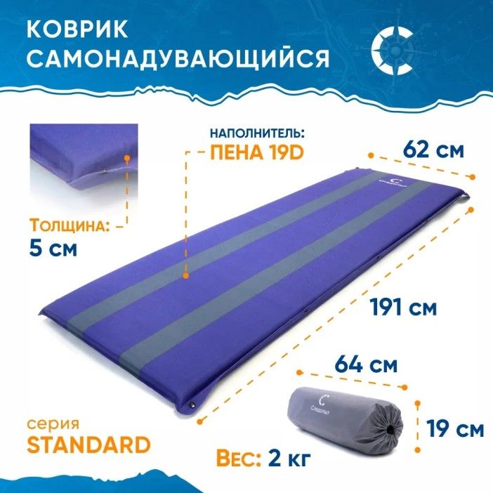 Коврик самонадувающийся СЛЕДОПЫТ 191x62x5 cм., стандарт