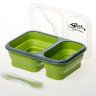 Контейнер силиконовый 2 отсека с ловилкой, оливковый, оранжевый
