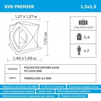 Палатка зимняя Куб 1,5х1,5 PREMIER