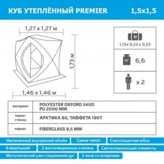 Палатка зимняя Куб утепленная 1,5х1,5 PREMIER