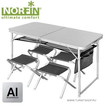 Стол складной Norfin RUNN NF алюминиевый 120x60 + 4 стула набор