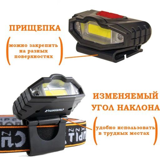 Фонарь для кепки СИБИРСКИЙ СЛЕДОПЫТ - Протон, 1 COB + 2 LED, аккумулятор 400 мА·ч, USB